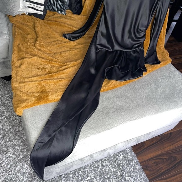 Alexander Wang Asymmetric Gathered Satin Dress in Black - Picture 7 of 13